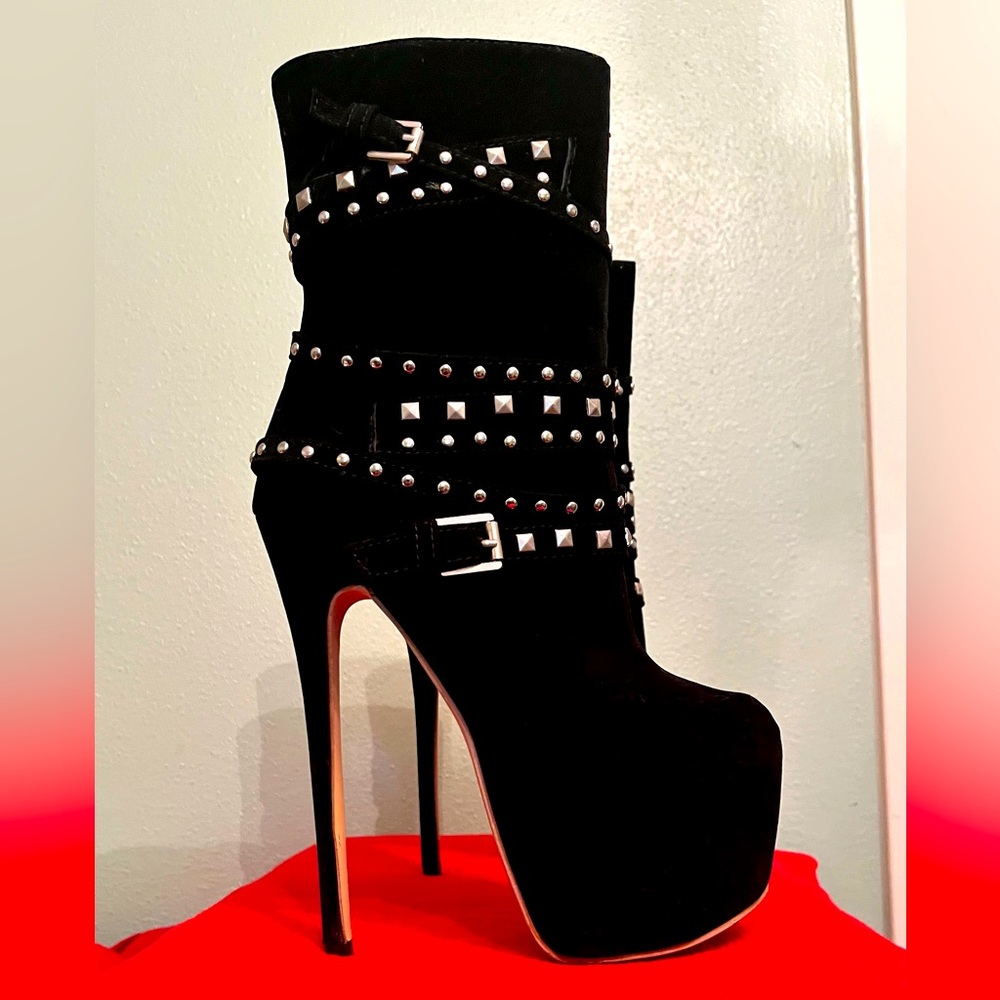 Studded Black High Heel Boots
